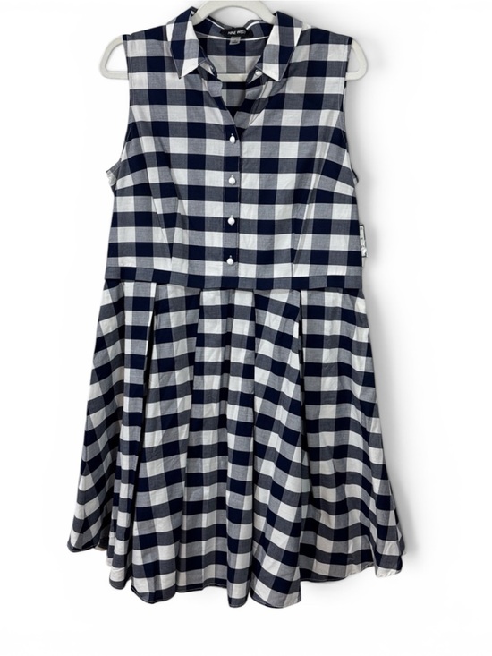 Nine West Dresses & Skirts - Nine West Navy & White Gingham Sleeveless Collared Midi Dress - Size 12